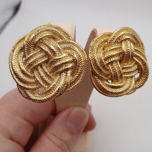 Vintage Signed GIVENCHY Paris New York Goldtone Chunky Clip On Earrings